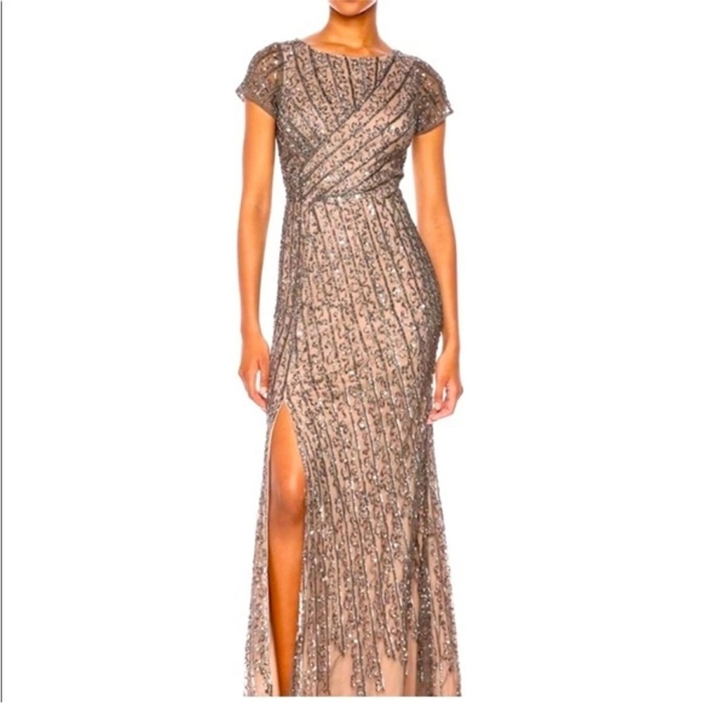 Gold Sequin Maxi Dress with Asymmetrical Ruched Slit